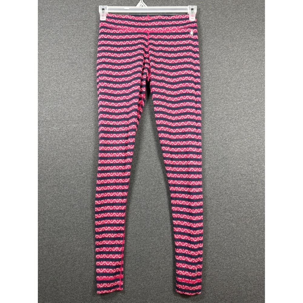 Smartwool Merino Wool Base Layer Leggings Pink Navy Geometric Stripe Womens M